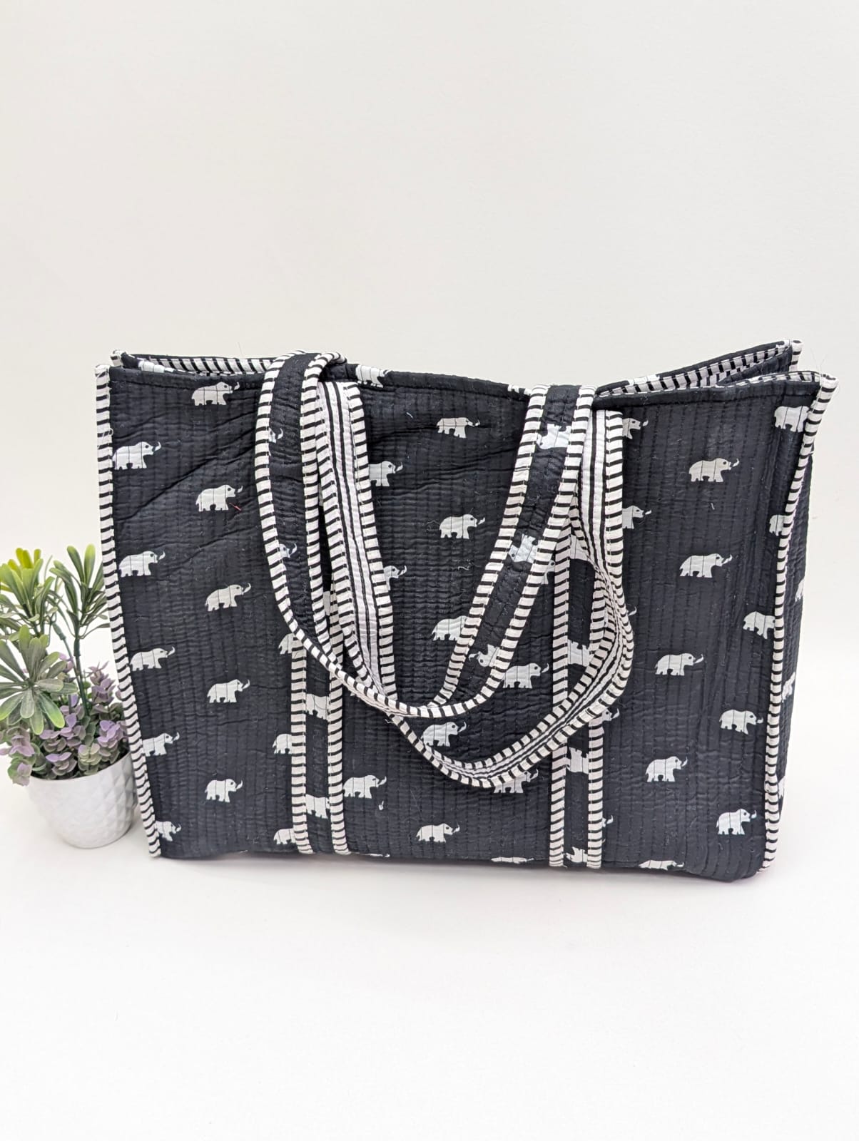 Quilted Tote Bag without zip - 17x18x 6 inches