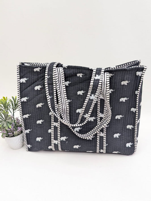 Quilted Tote Bag without zip - 17x18x 6 inches