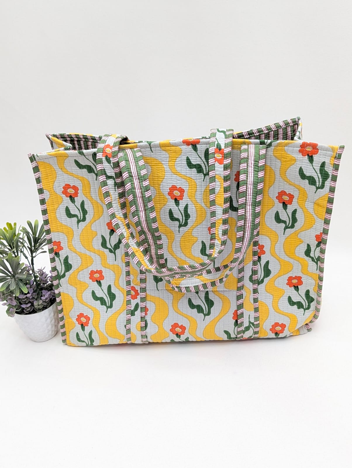Quilted Tote Bag without zip - 17x18x 6 inches