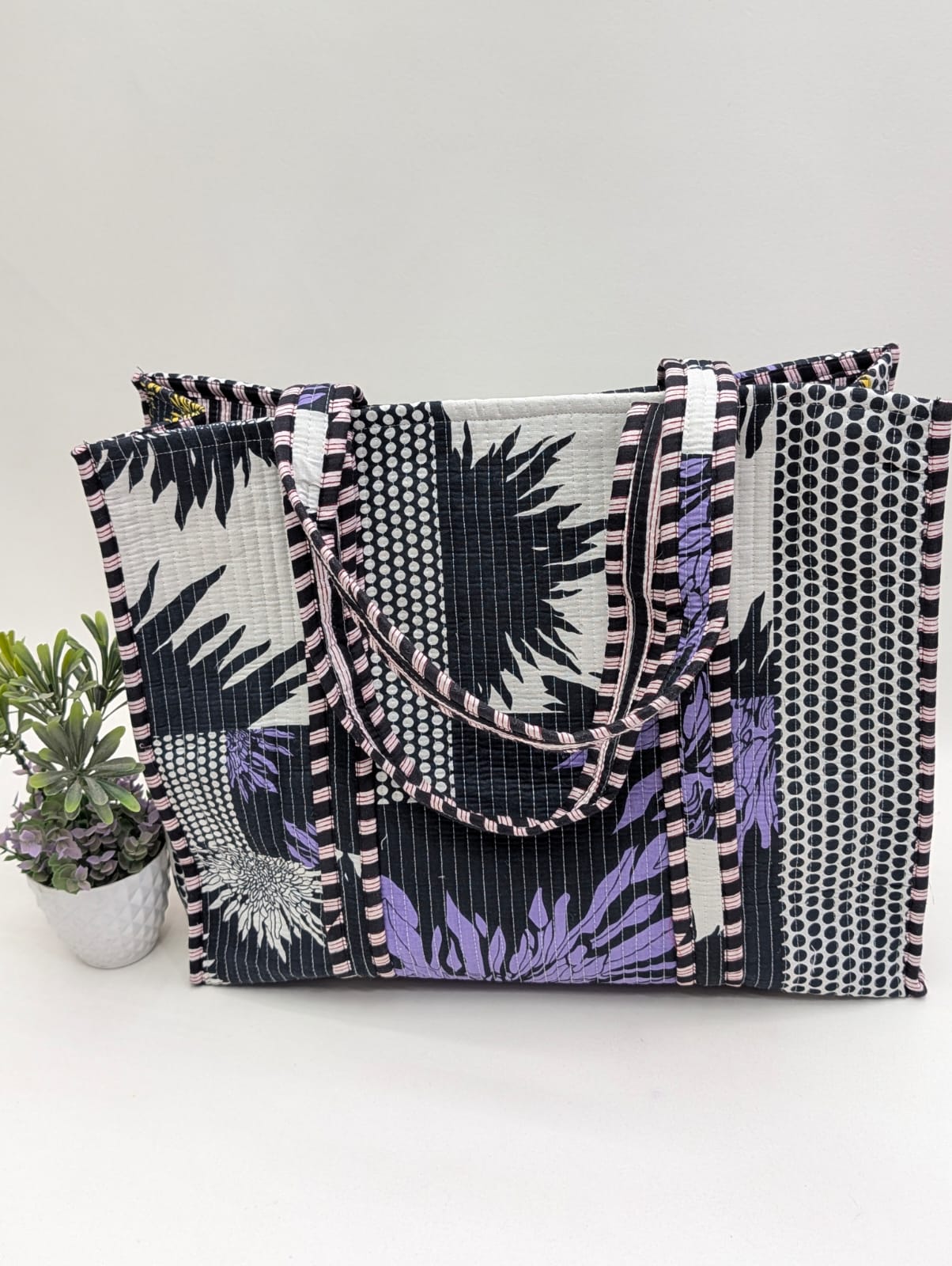 Quilted Tote Bag without zip - 17x18x 6 inches