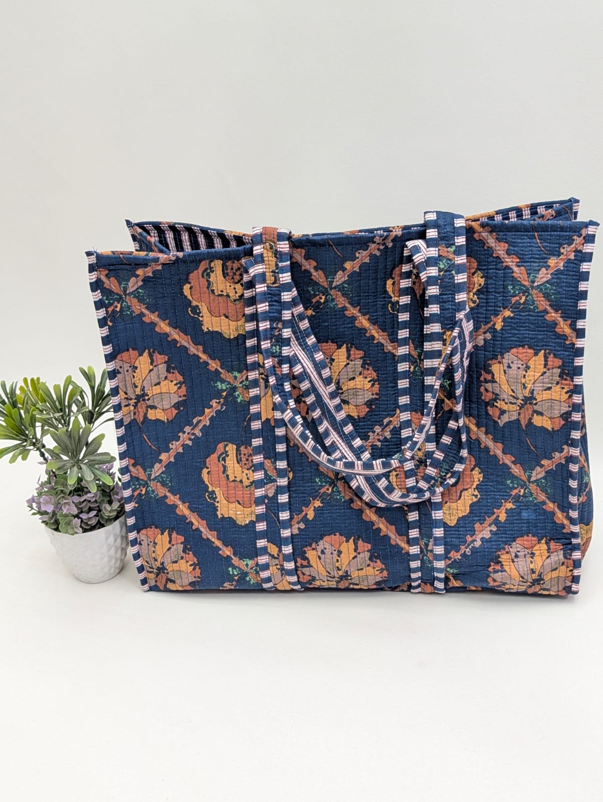 Quilted Tote Bag without zip - 17x18x 6 inches