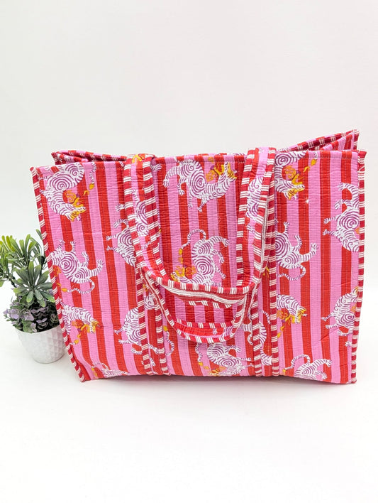 Quilted Tote Bag without zip - 17x18x 6 inches