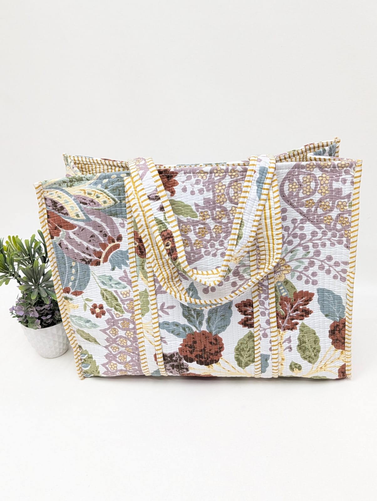 Quilted Tote Bag without zip - 17x18x 6 inches