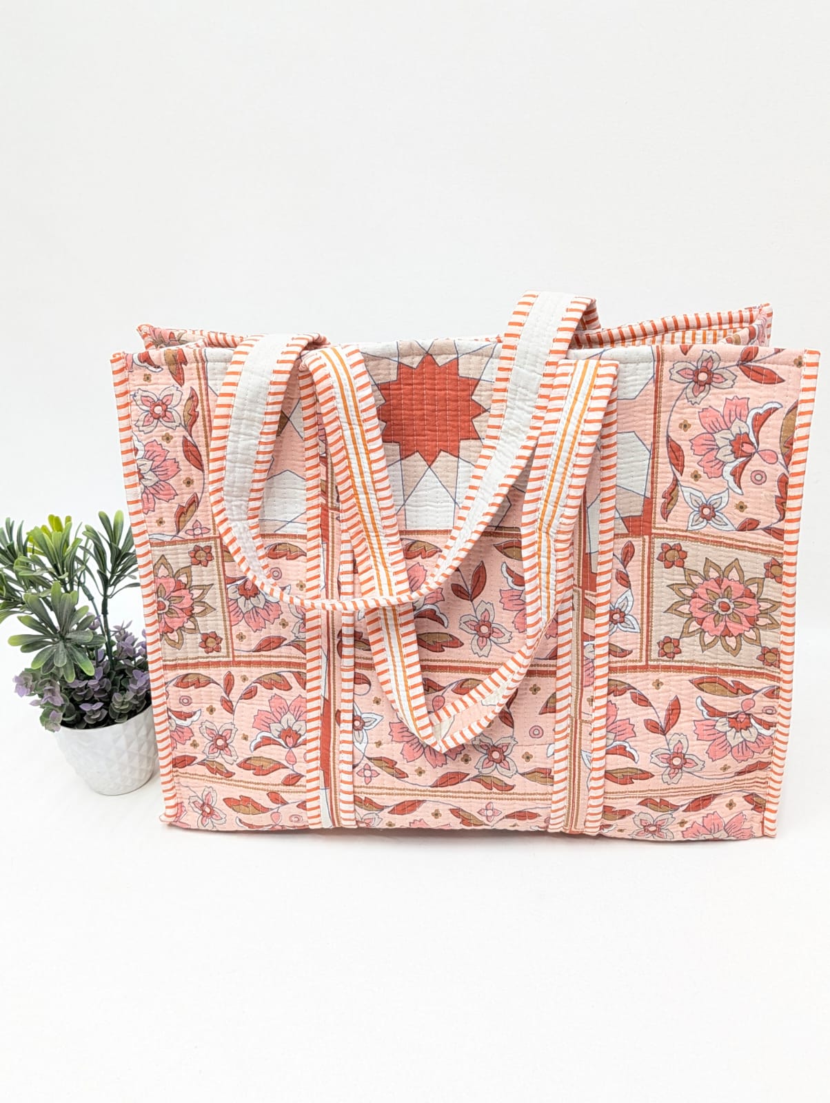 Quilted Tote Bag without zip - 17x18x 6 inches