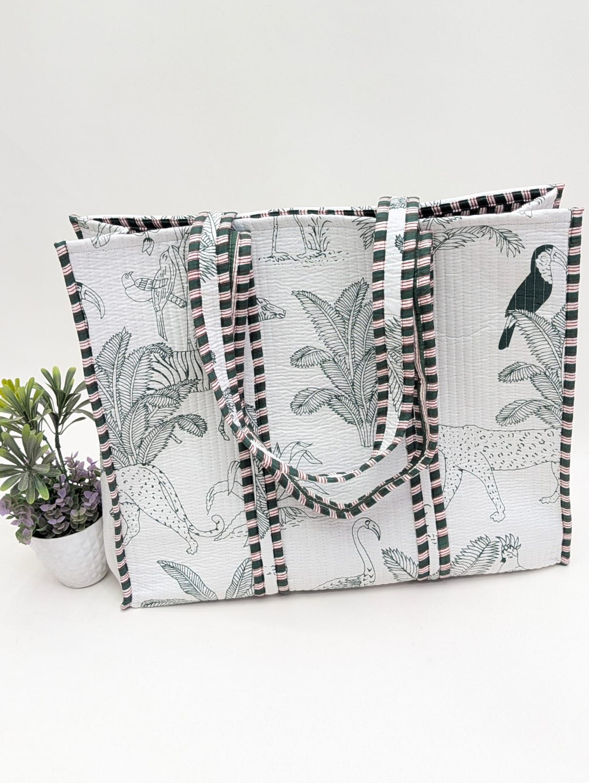 Quilted Tote Bag without zip - 17x18x 6 inches