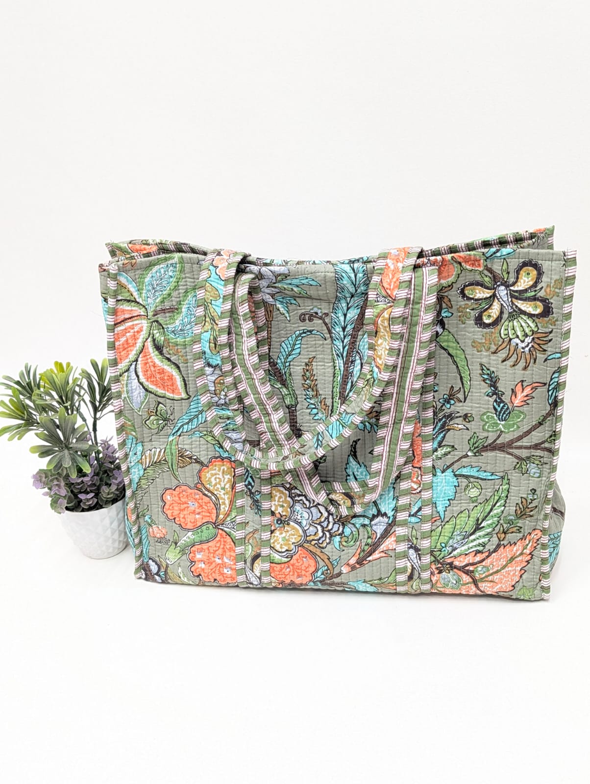 Quilted Tote Bag without zip - 17x18x 6 inches