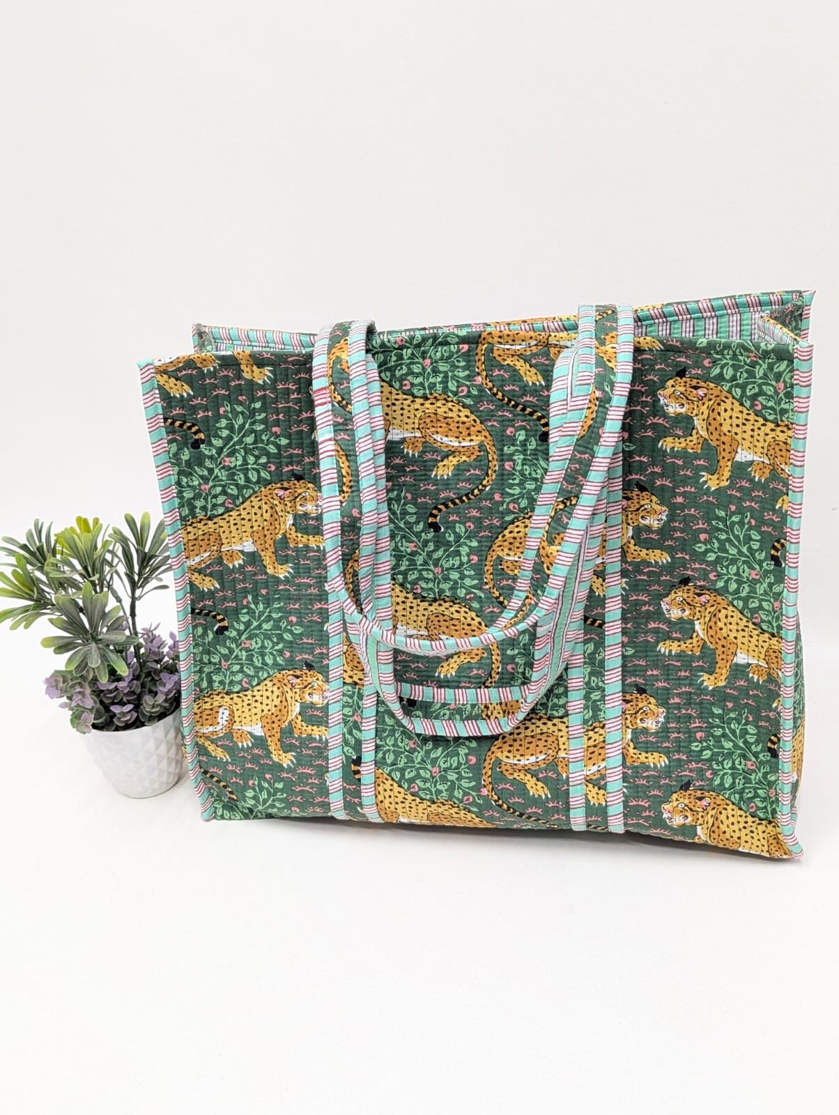 Quilted Tote Bag without zip - 17x18x 6 inches