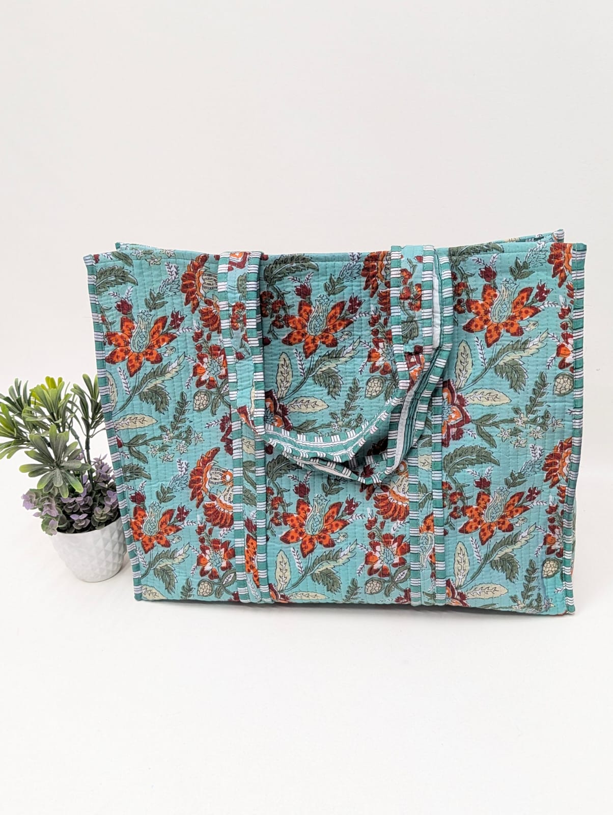 Quilted Tote Bag without zip - 17x18x 6 inches