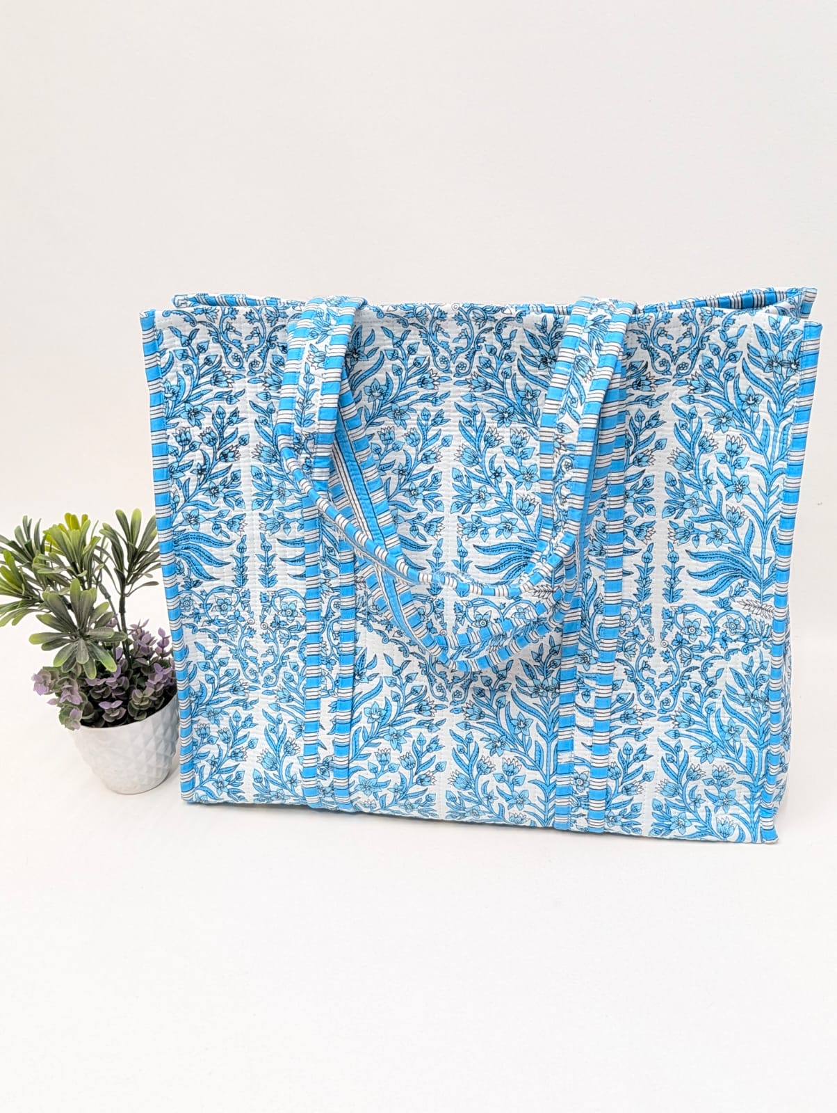 Quilted Tote Bag without zip - 17x18x 6 inches