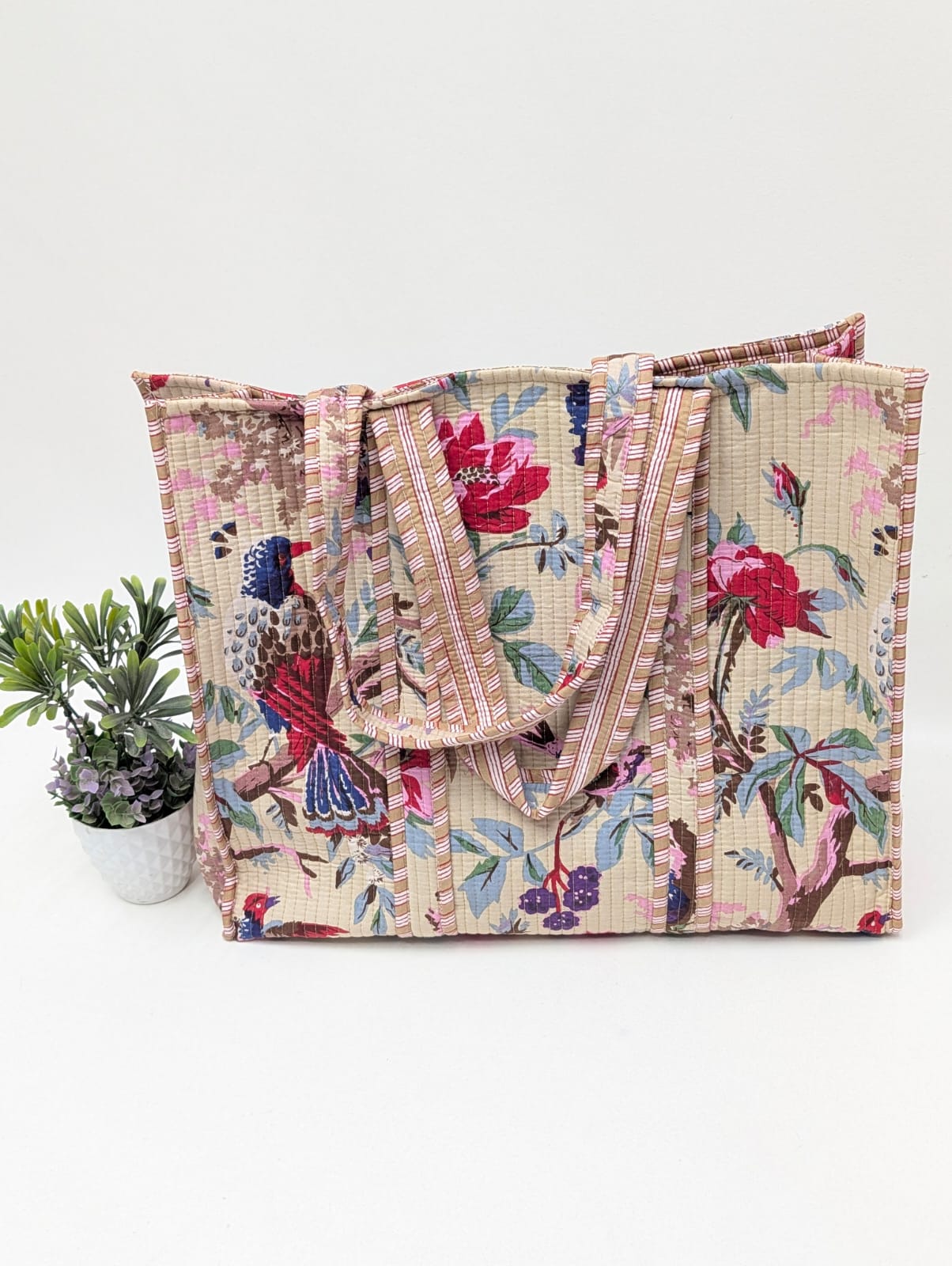 Quilted Tote Bag without zip - 17x18x 6 inches