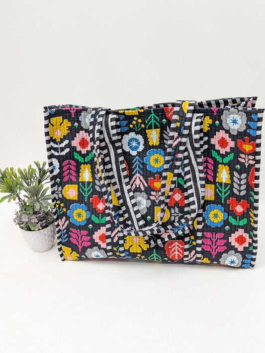 Quilted Tote Bag without zip - 17x18x 6 inches
