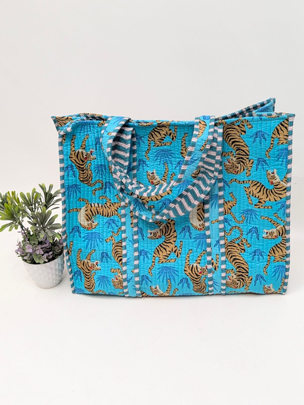 Quilted Tote Bag without zip - 17x18x 6 inches