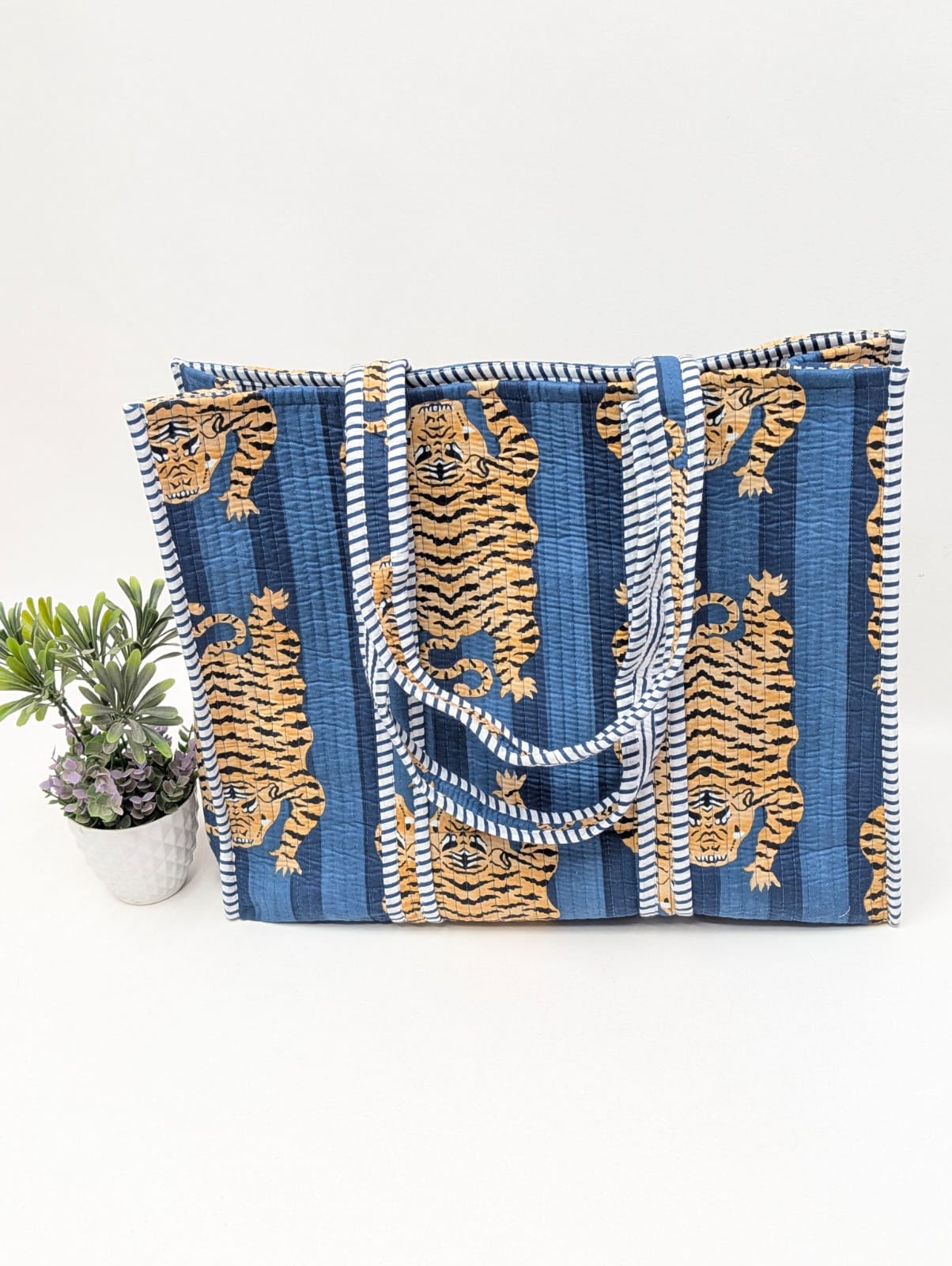 Quilted Tote Bag without zip - 17x18x 6 inches