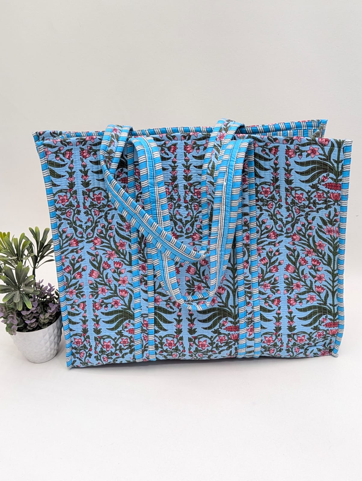 Quilted Tote Bag without zip - 17x18x 6 inches