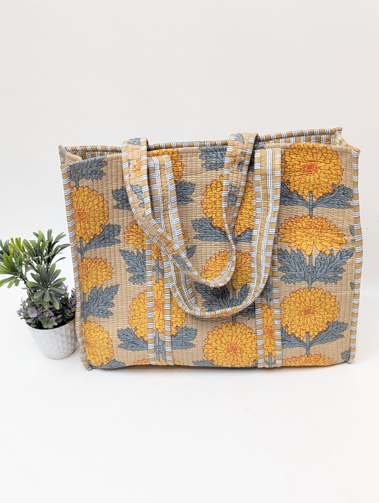Quilted Tote Bag without zip - 17x18x 6 inches