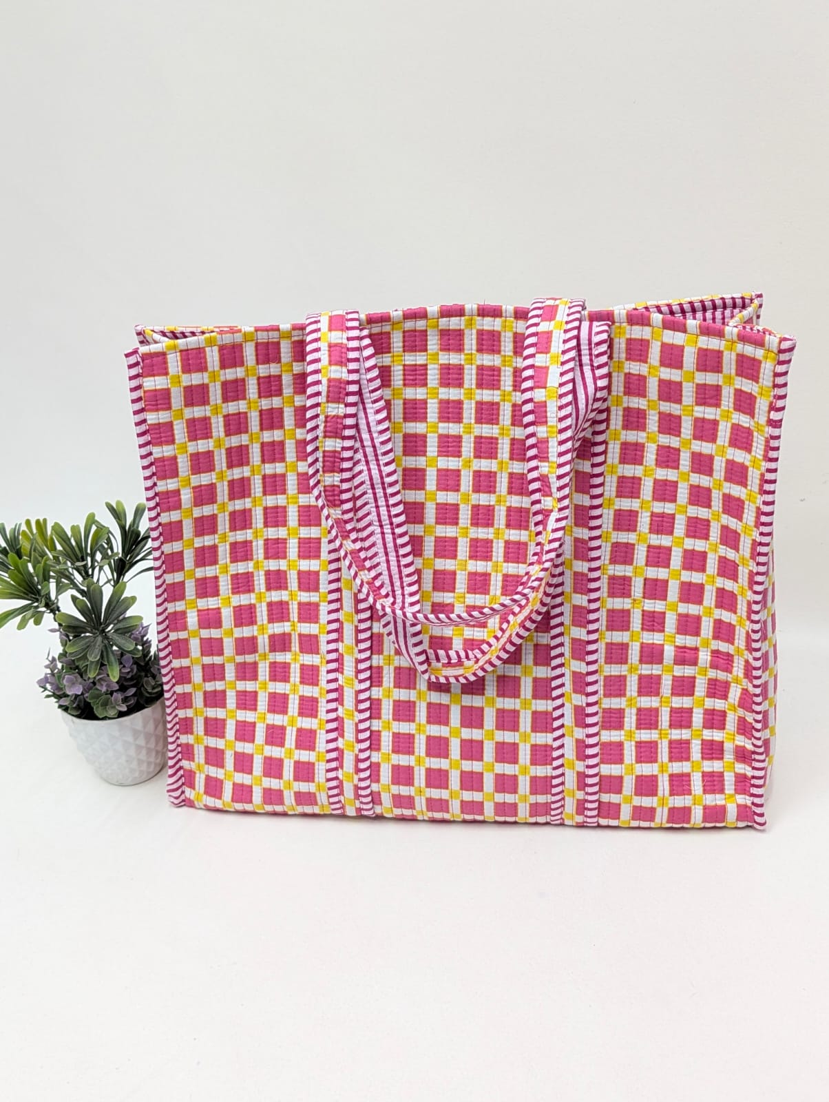 Quilted Tote Bag without zip - 17x18x 6 inches