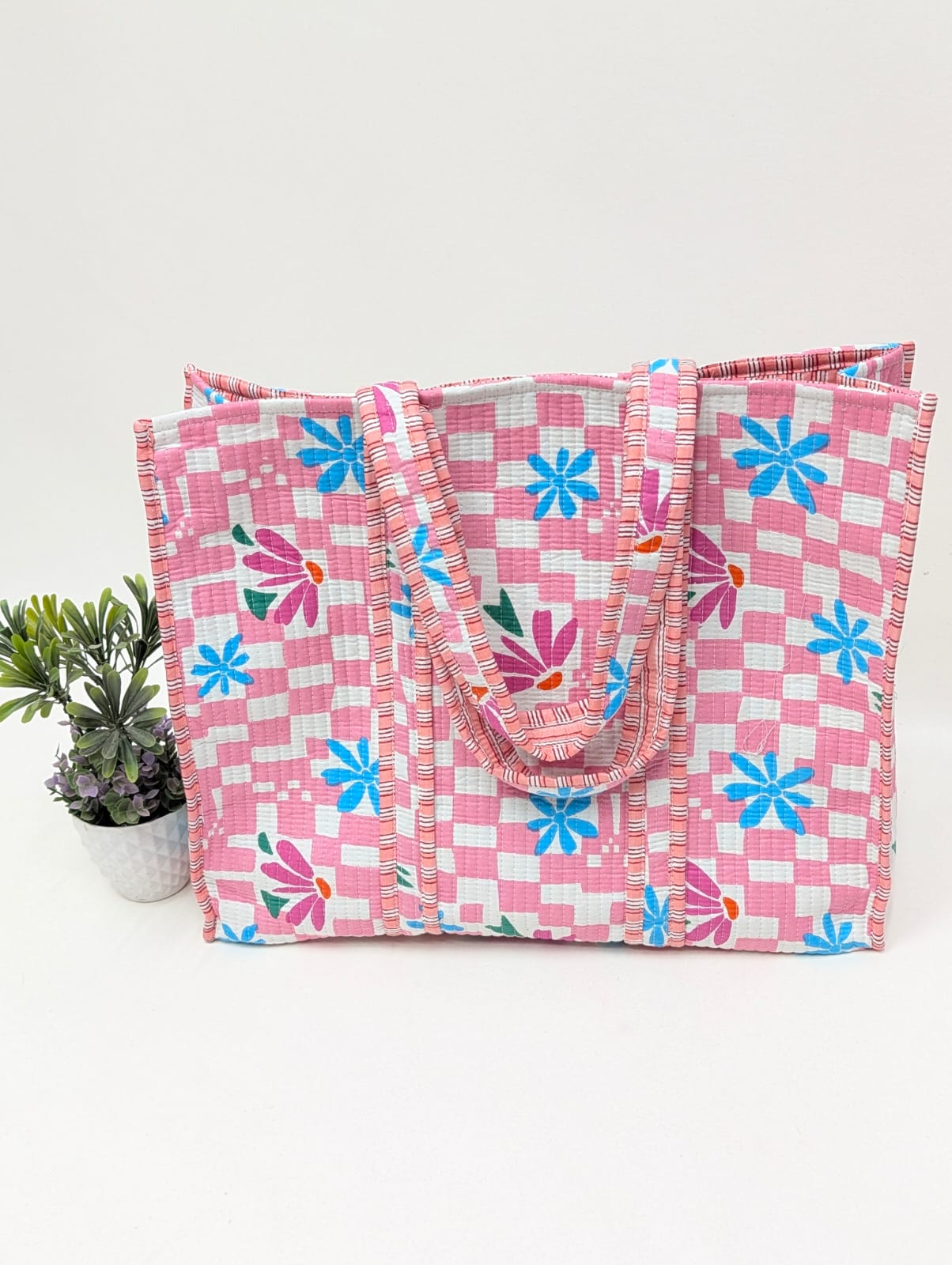 Quilted Tote Bag without zip - 17x18x 6 inches