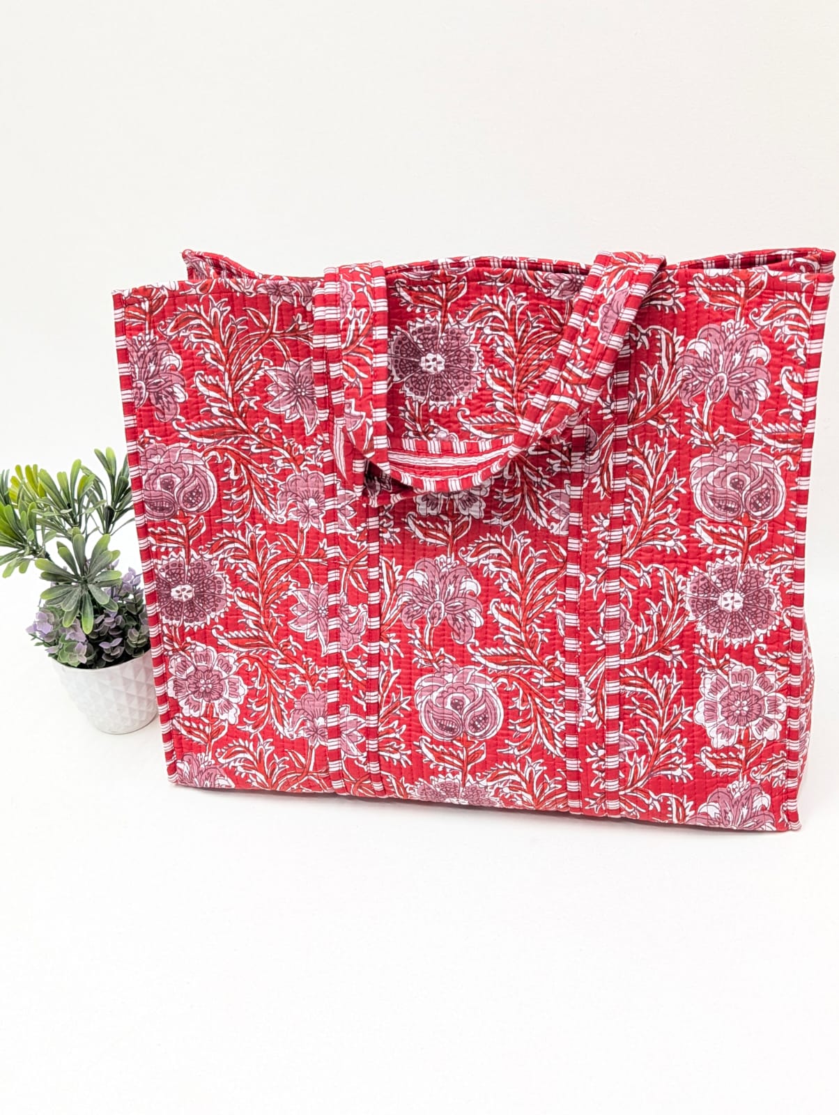 Quilted Tote Bag without zip - 17x18x 6 inches