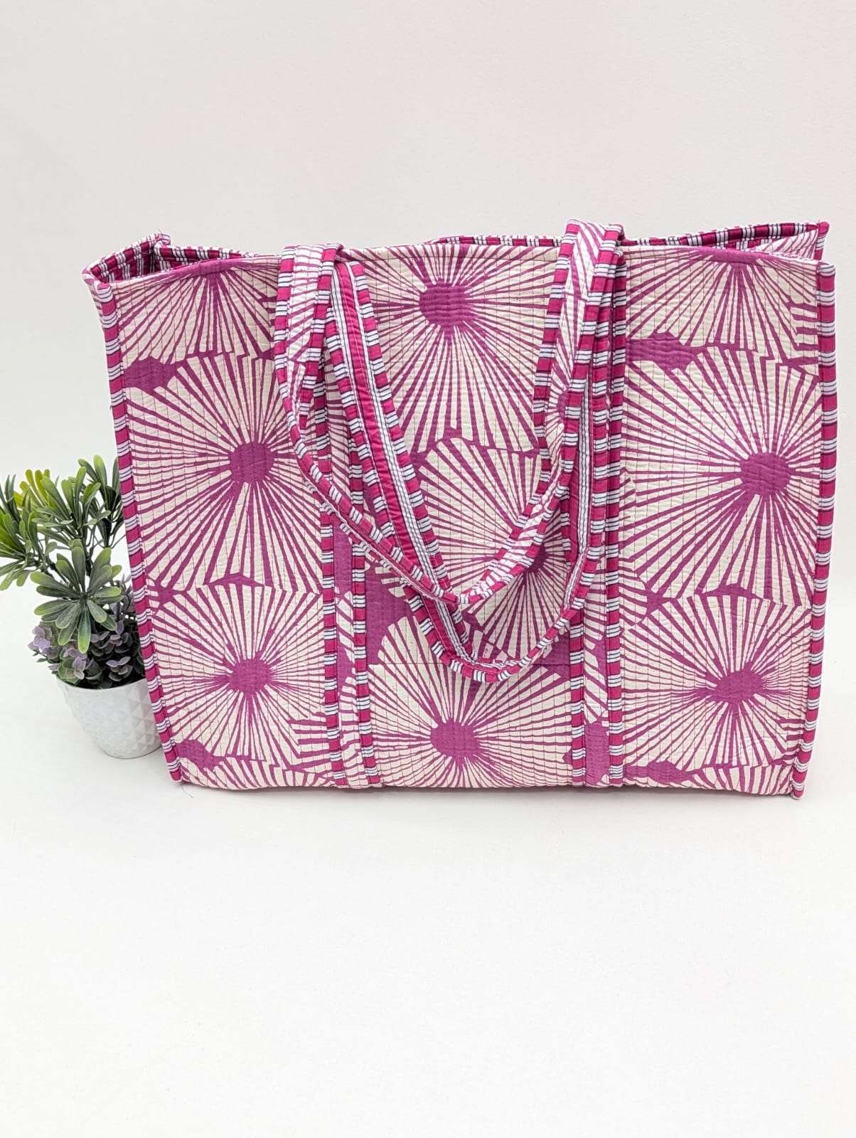 Quilted Tote Bag without zip - 17x18x 6 inches