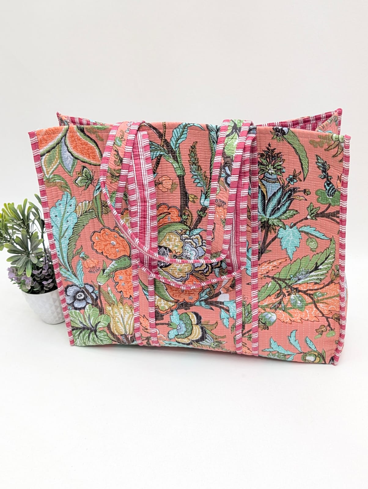 Quilted Tote Bag without zip - 17x18x 6 inches