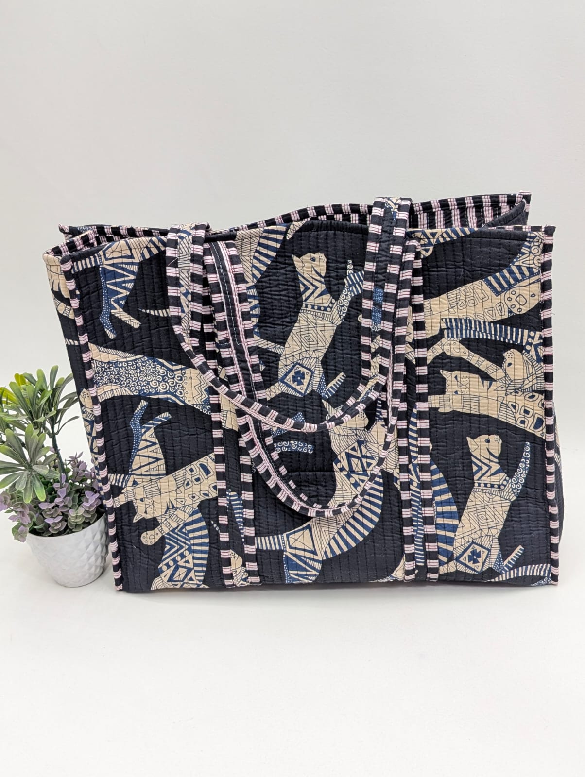 Quilted Tote Bag without zip - 17x18x 6 inches