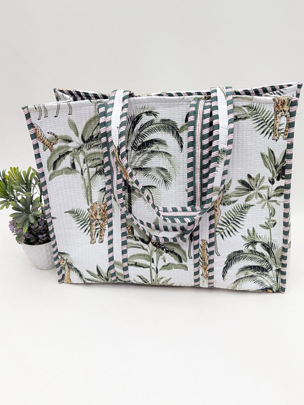 Quilted Tote Bag without zip - 17x18x 6 inches