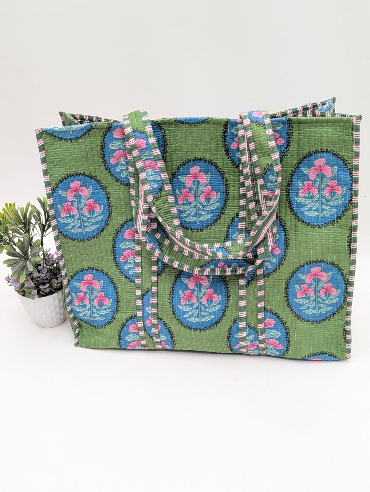 Quilted Tote Bag without zip - 17x18x 6 inches