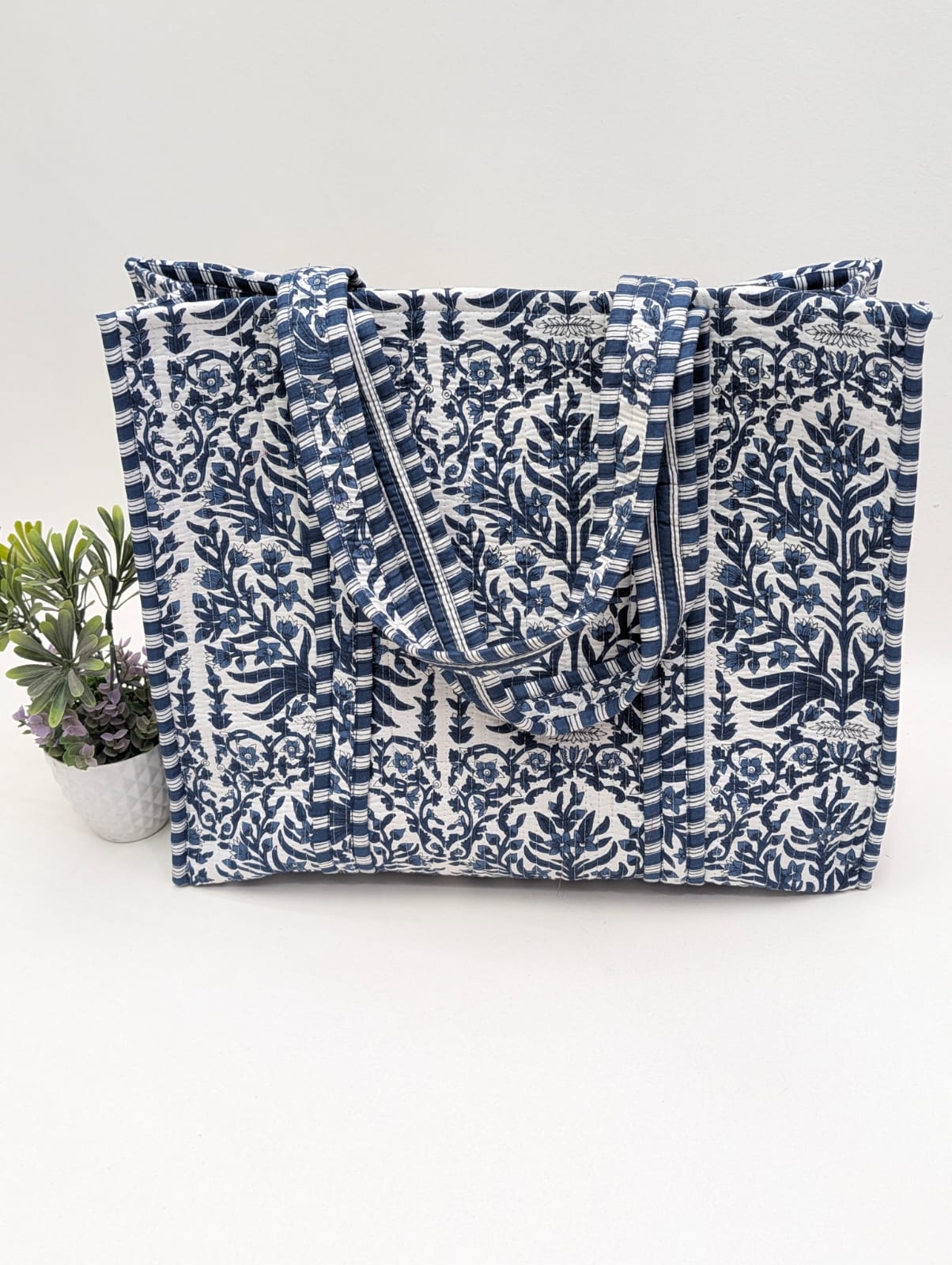 Quilted Tote Bag without zip - 17x18x 6 inches