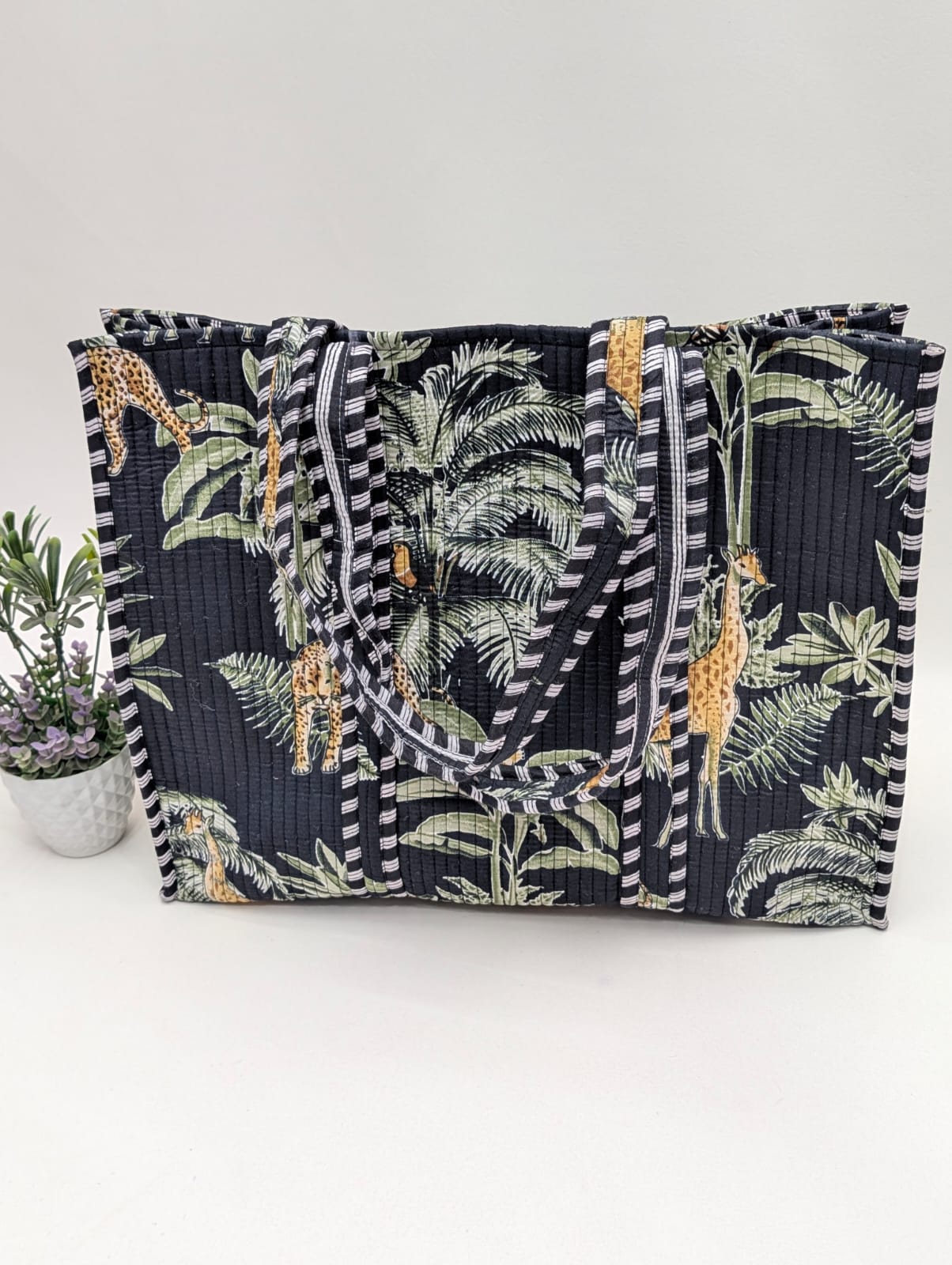 Quilted Tote Bag without zip - 17x18x 6 inches