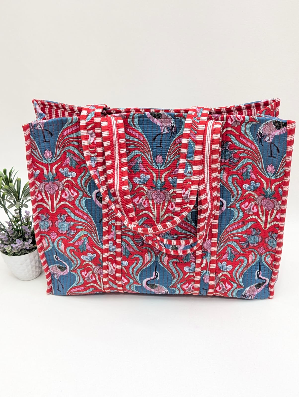 Quilted Tote Bag without zip - 17x18x 6 inches
