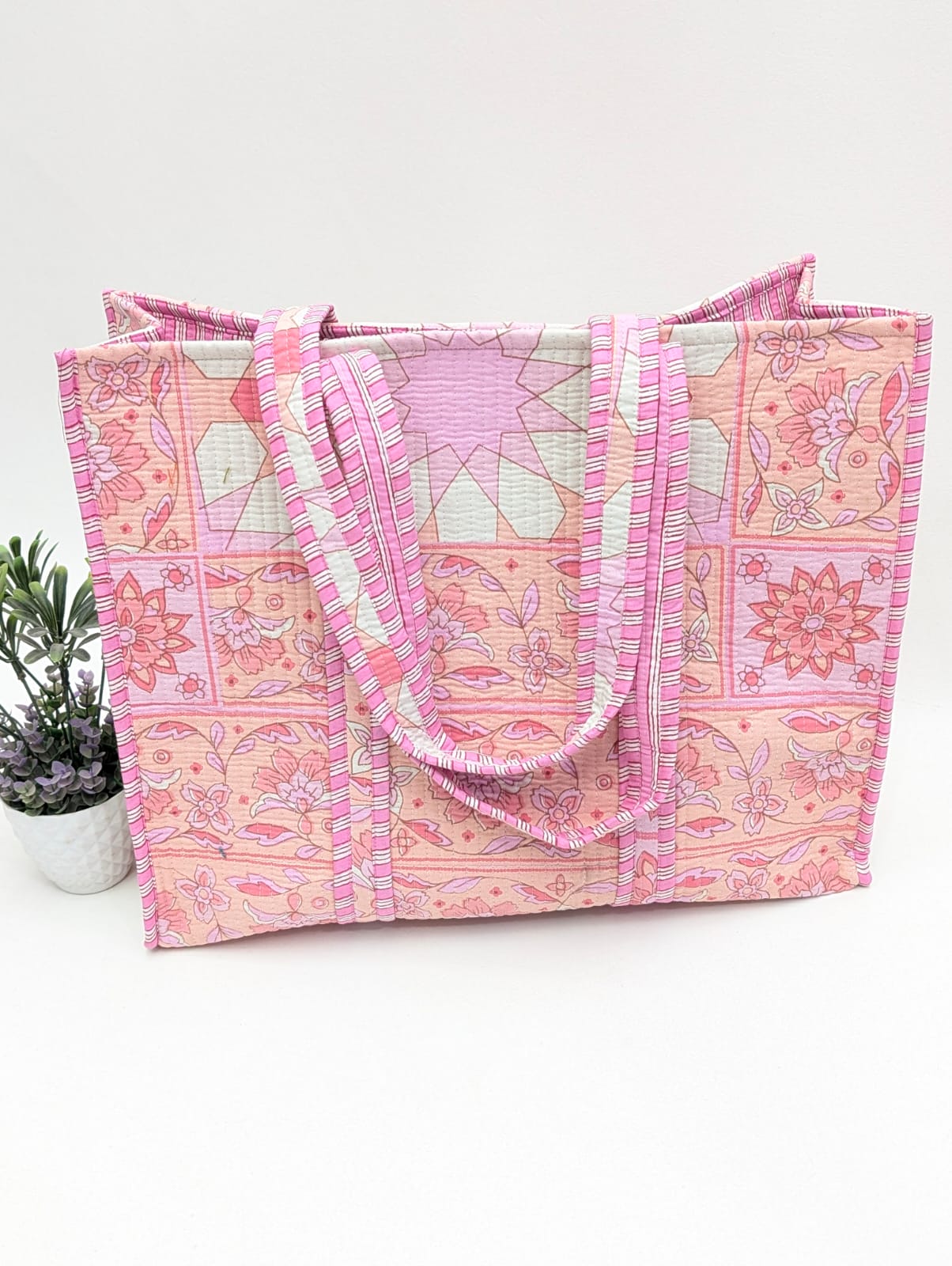 Quilted Tote Bag without zip - 17x18x 6 inches