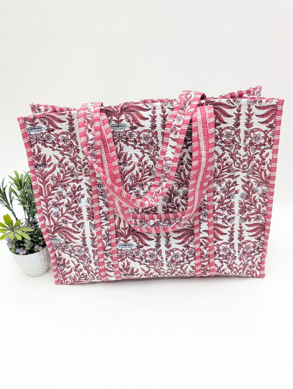 Quilted Tote Bag without zip - 17x18x 6 inches