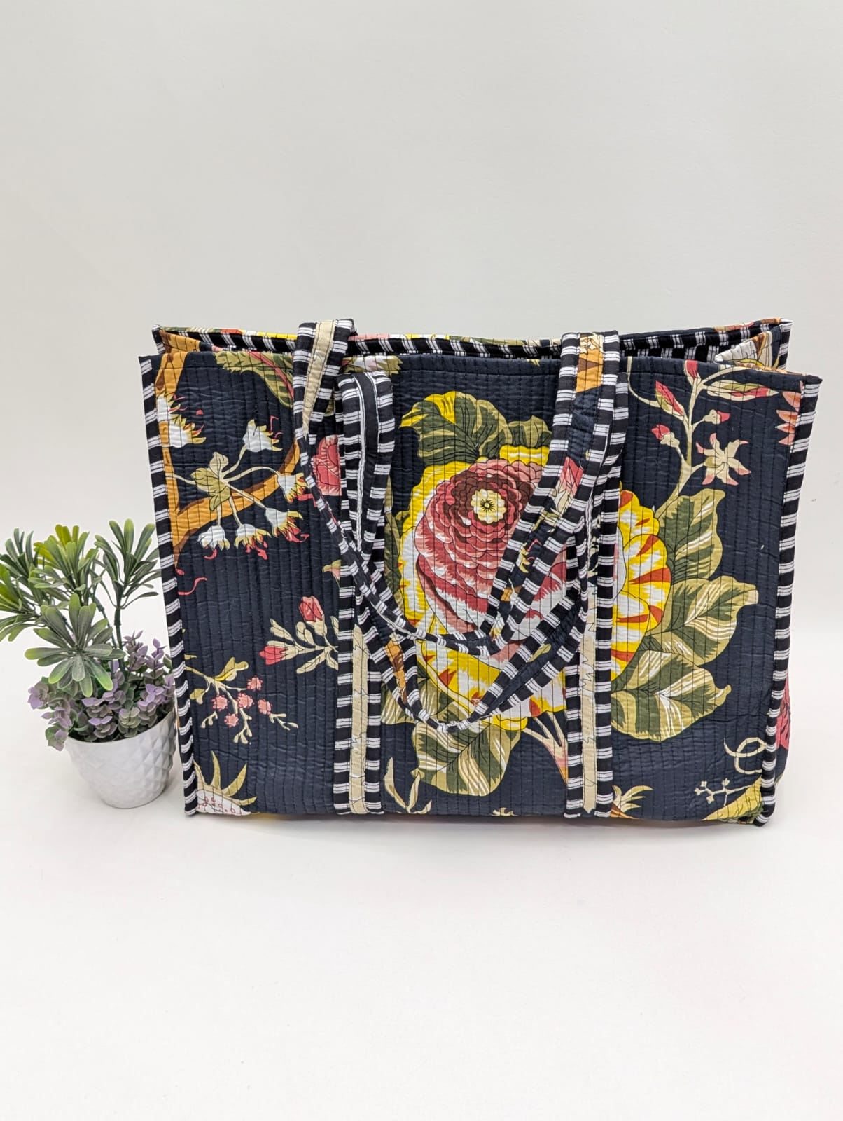 Quilted Tote Bag without zip - 17x18x 6 inches