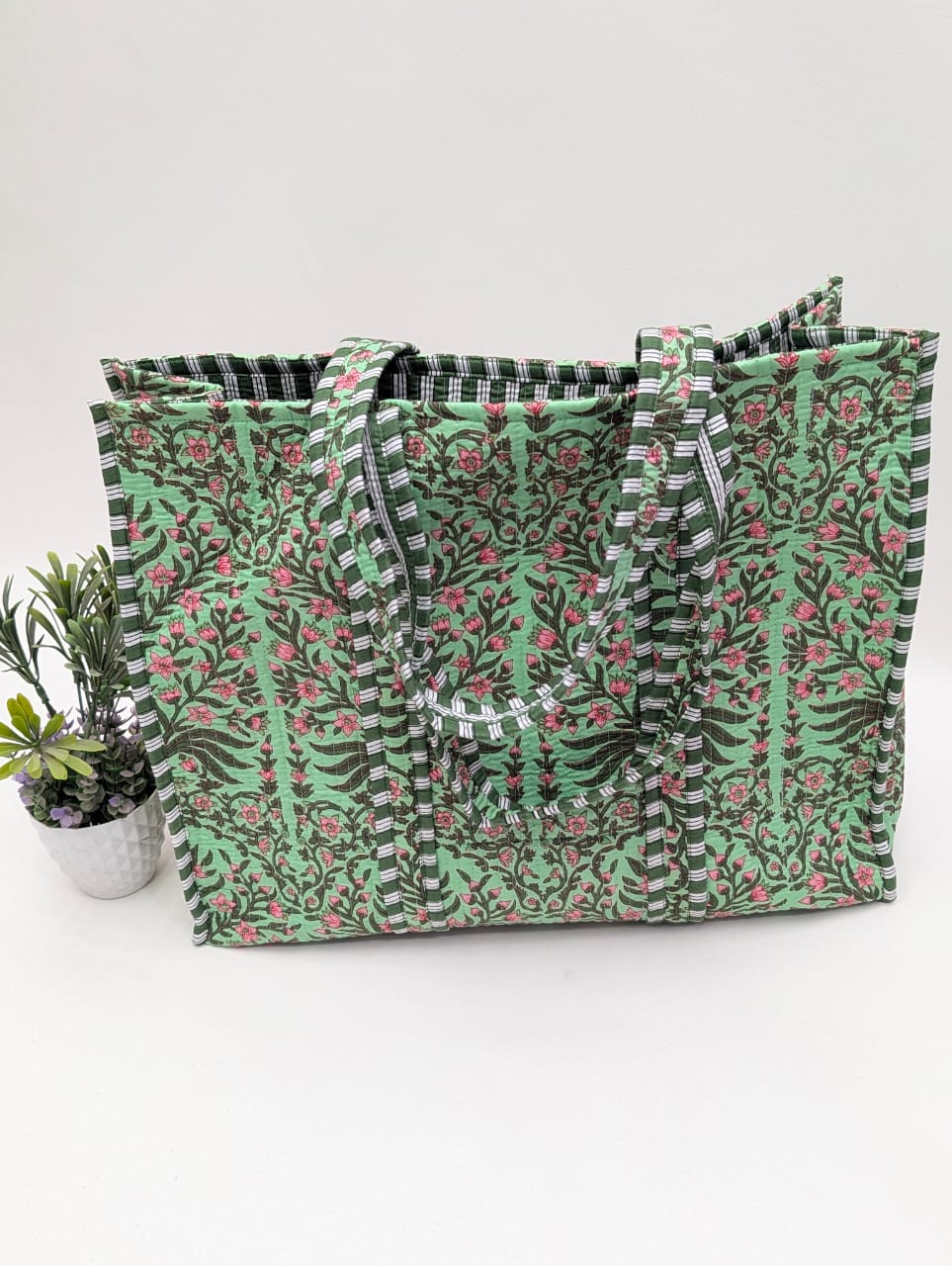 Quilted Tote Bag without zip - 17x18x 6 inches
