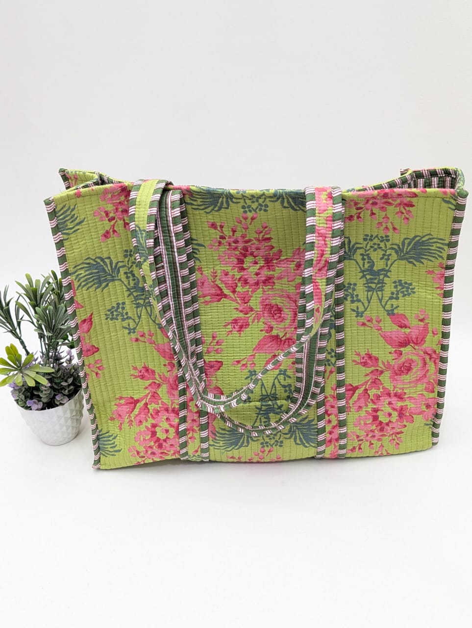 Quilted Tote Bag without zip - 17x18x 6 inches