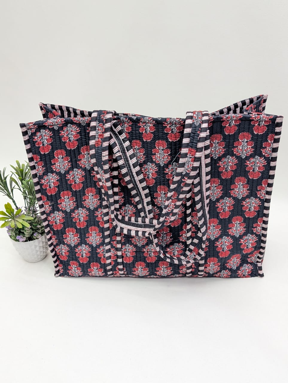Quilted Tote Bag without zip - 17x18x 6 inches