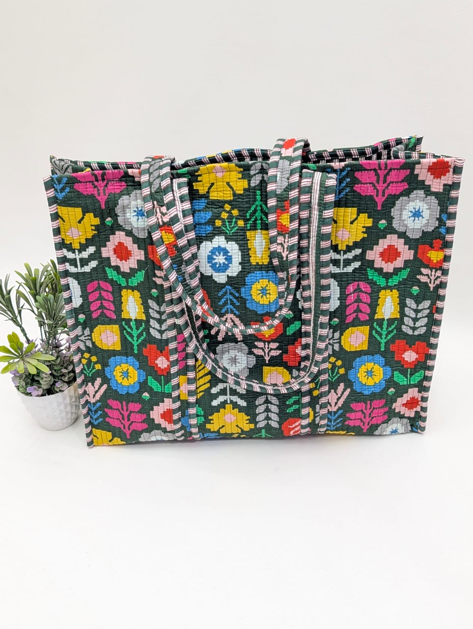 Quilted Tote Bag without zip - 17x18x 6 inches