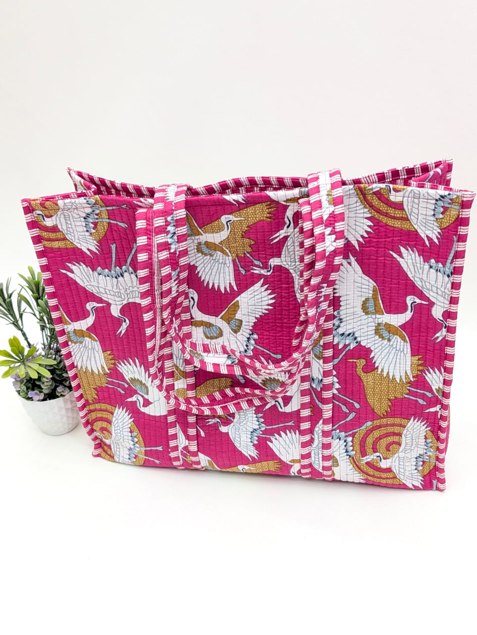 Quilted Tote Bag without zip - 17x18x 6 inches