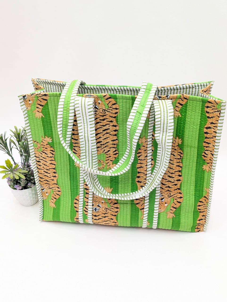Quilted Tote Bag without zip - 17x18x 6 inches