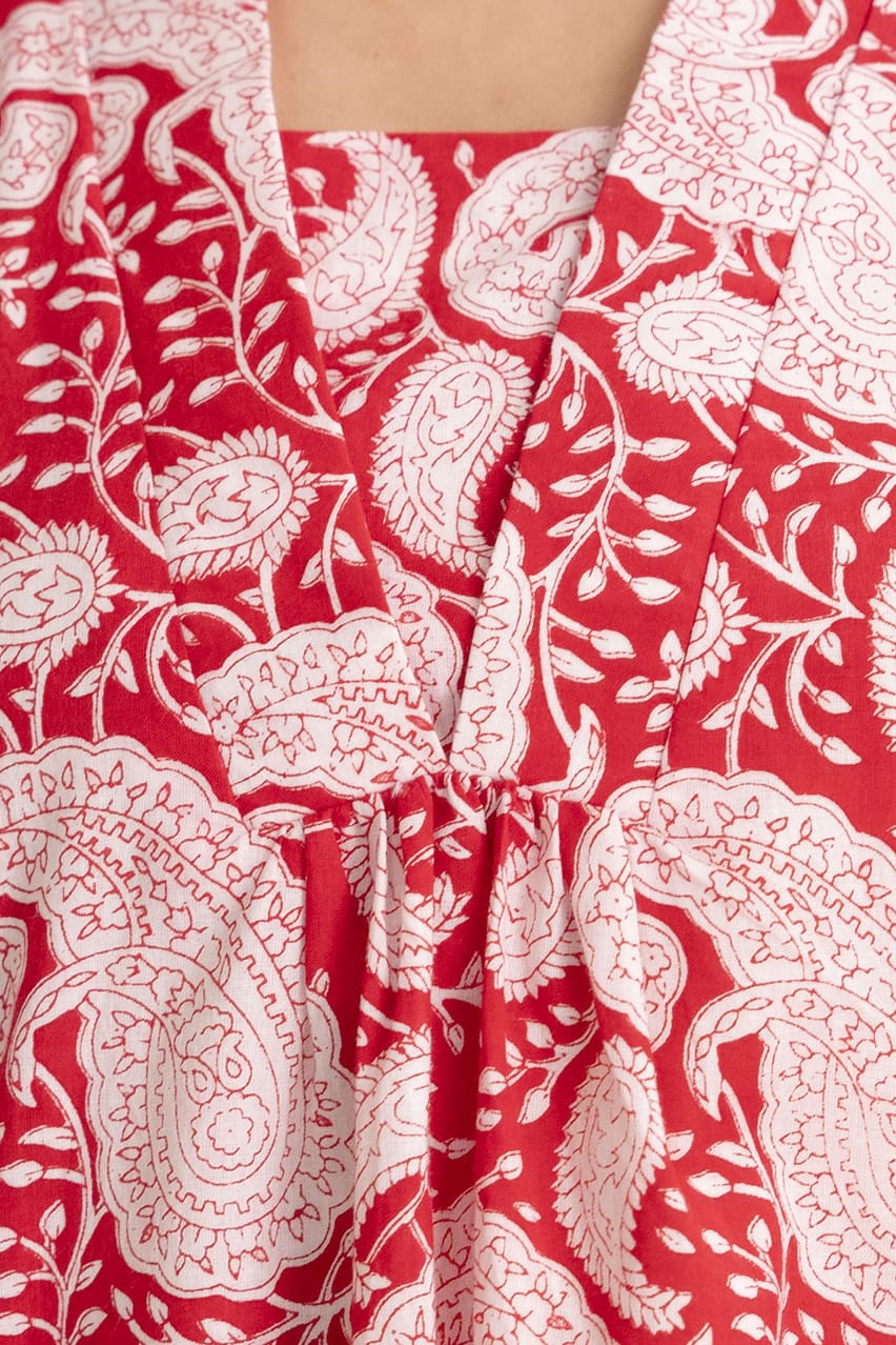 Red Paisley Cotton Short Kurti for Women