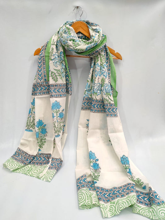 2.5 Meter Mul Cotton HandBlock Sanganeri Dupatta - TSPDSTP2