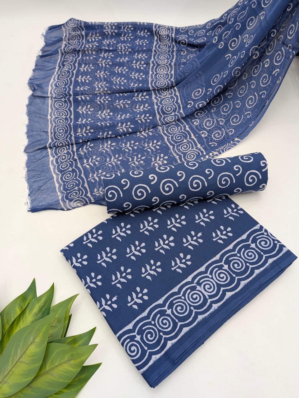 Hand Block Cotton Salwar Suit Set with Chiffon Dupatta