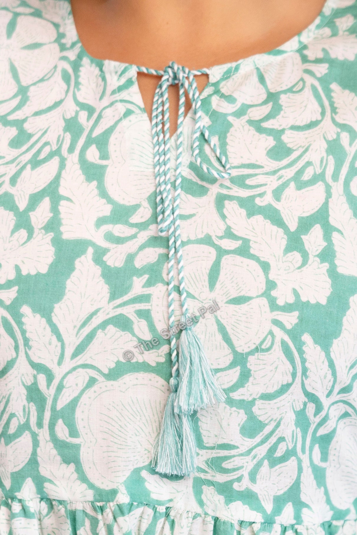 Hand Block Cotton Short Kurti – Mint Green Floral
