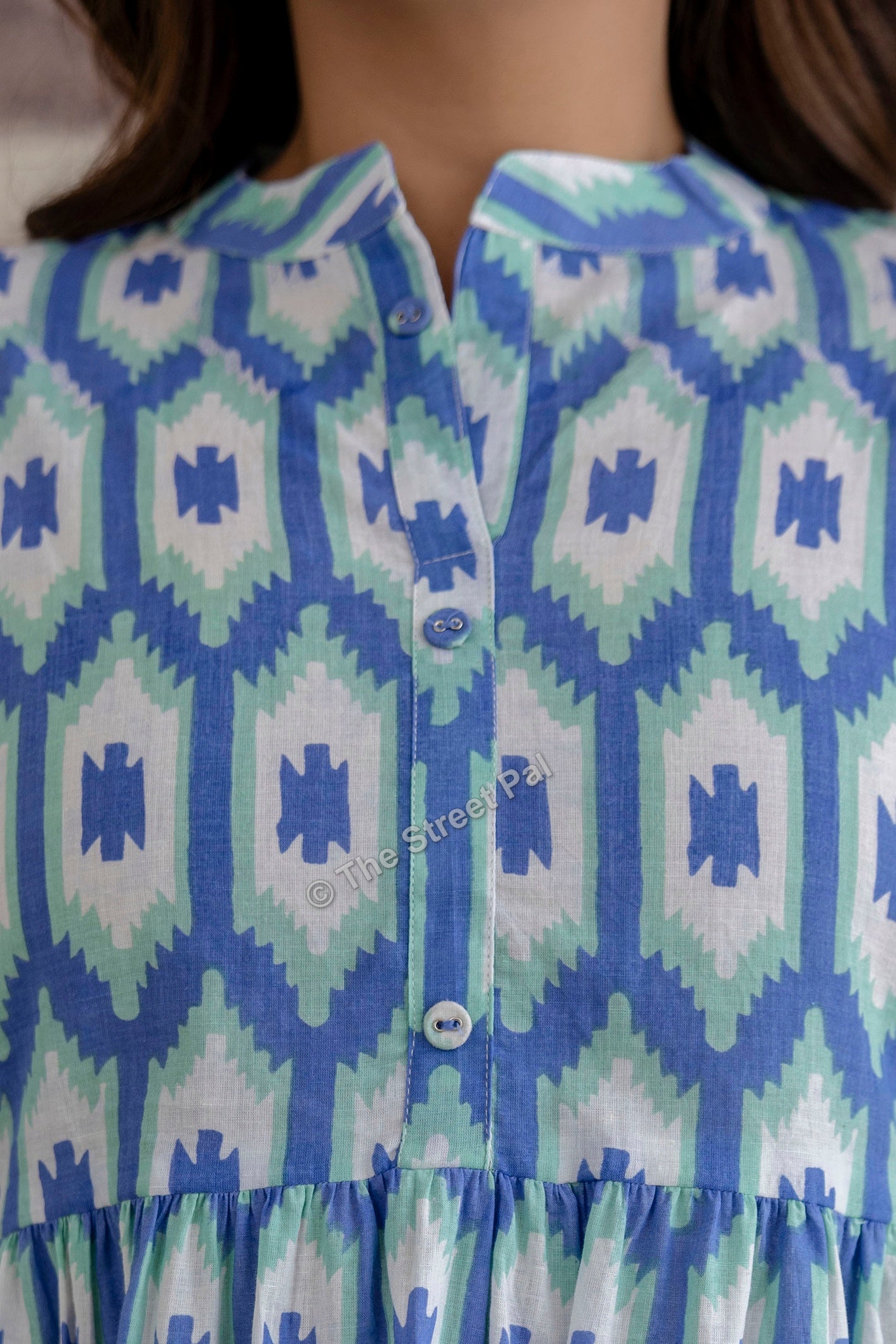 Hand Block Cotton Short Kurti – Blue Ikat Print