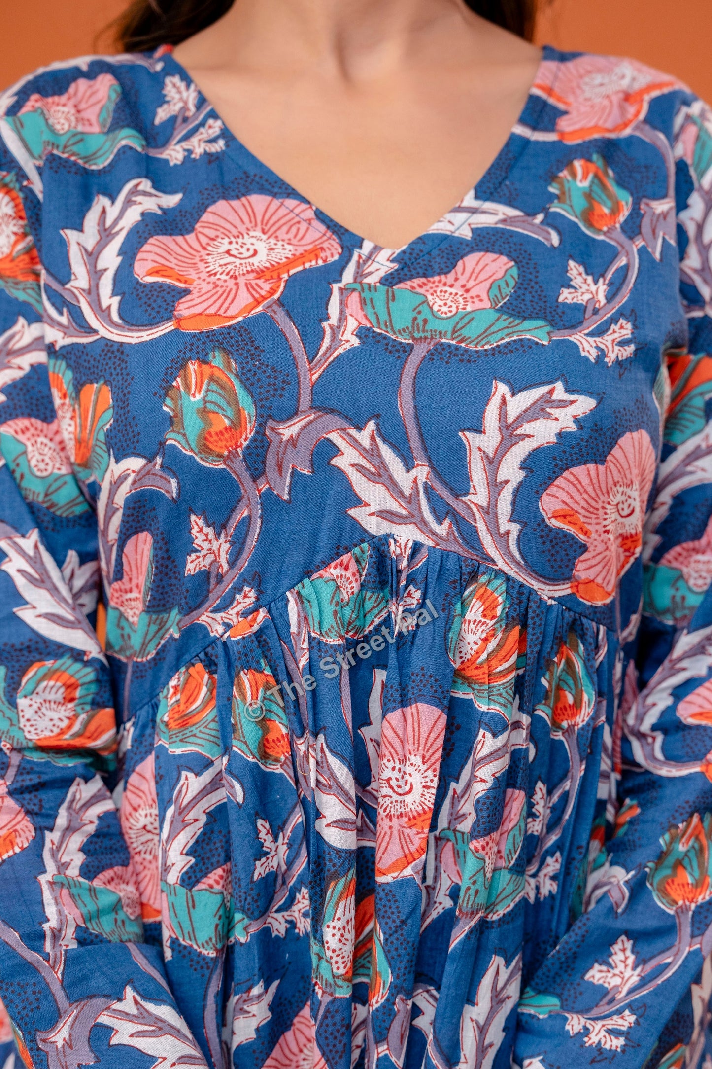 Floral Hand Block Cotton Short Kurti – Indigo Blue Multi