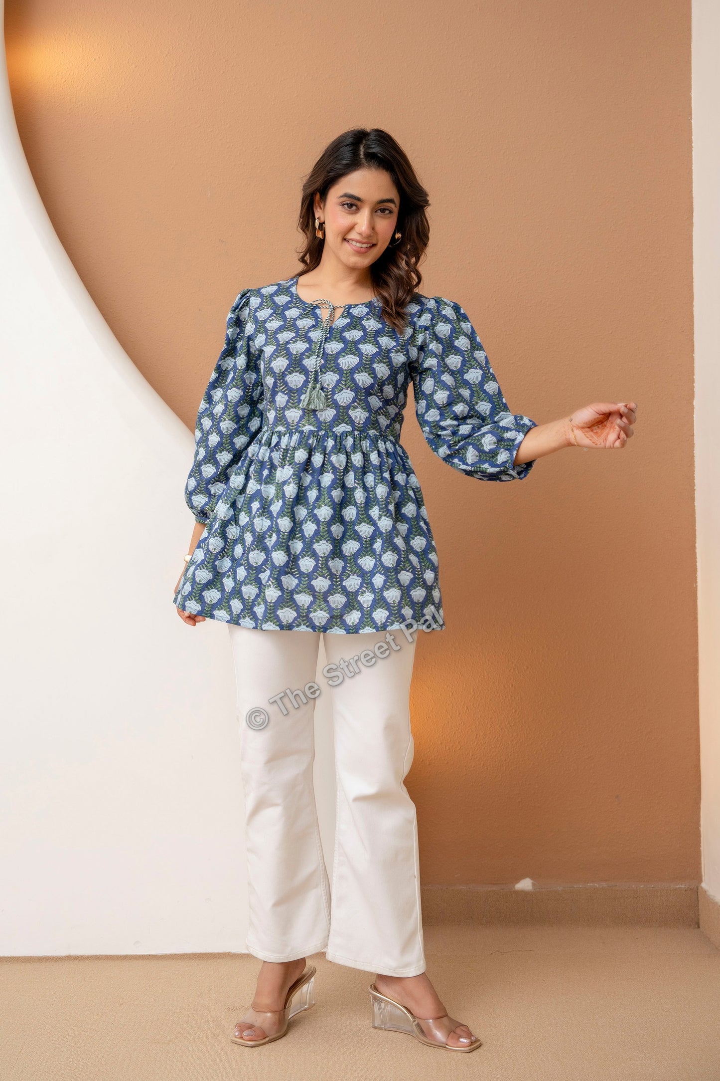 Hand Block Cotton Short Kurti – Indigo Blue Buta Print