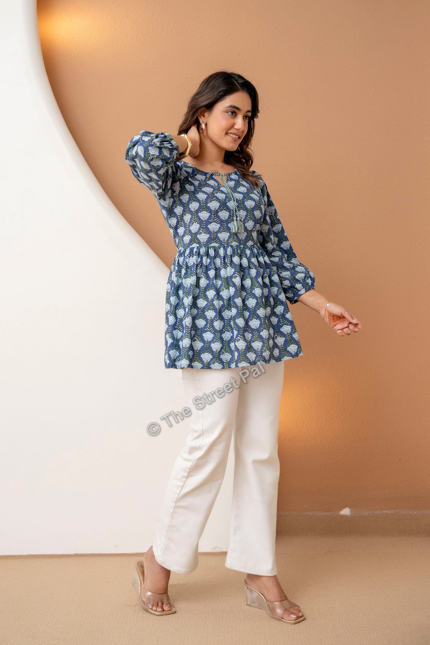 Hand Block Cotton Short Kurti – Indigo Blue Buta Print