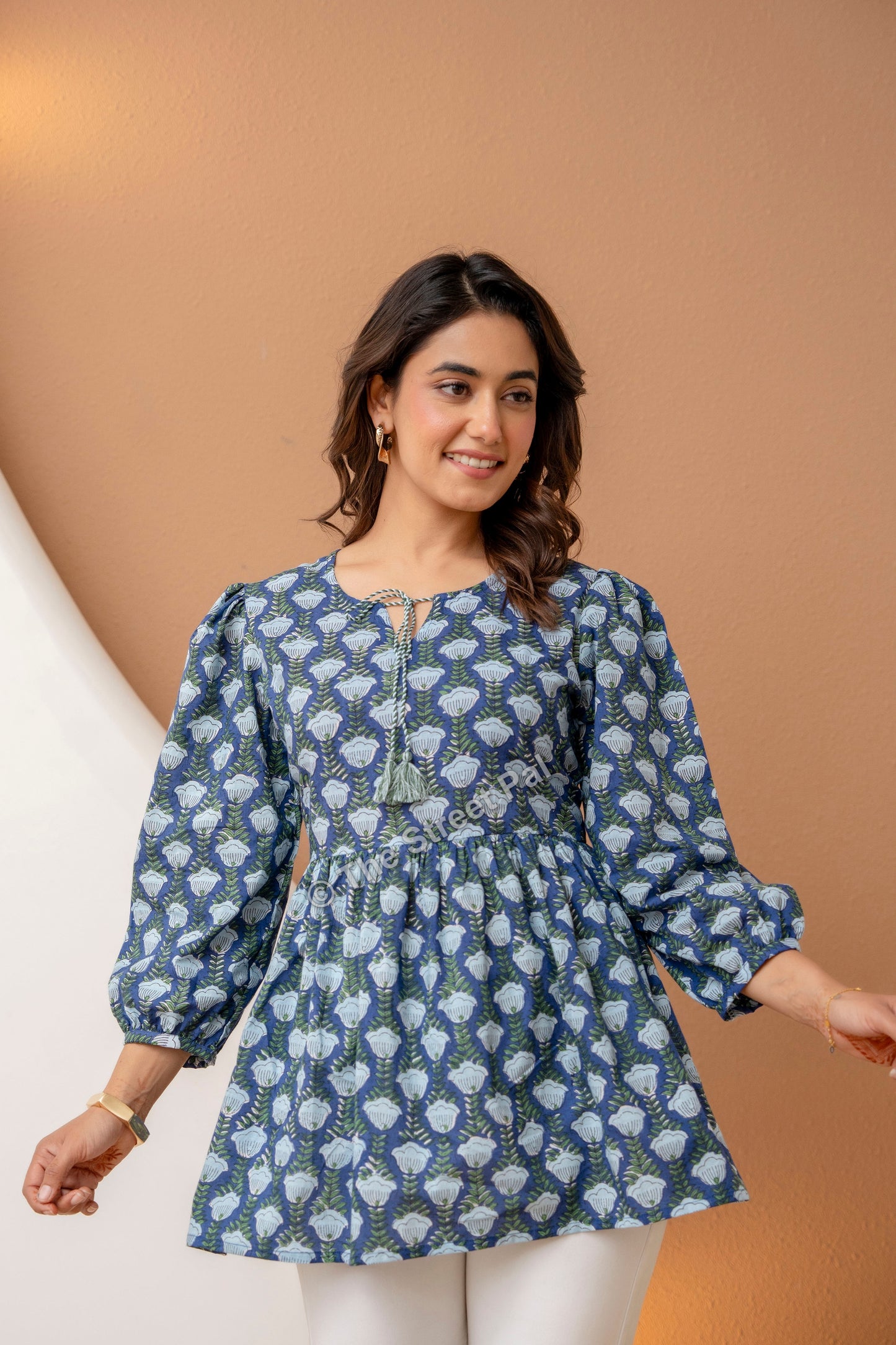 Hand Block Cotton Short Kurti – Indigo Blue Buta Print