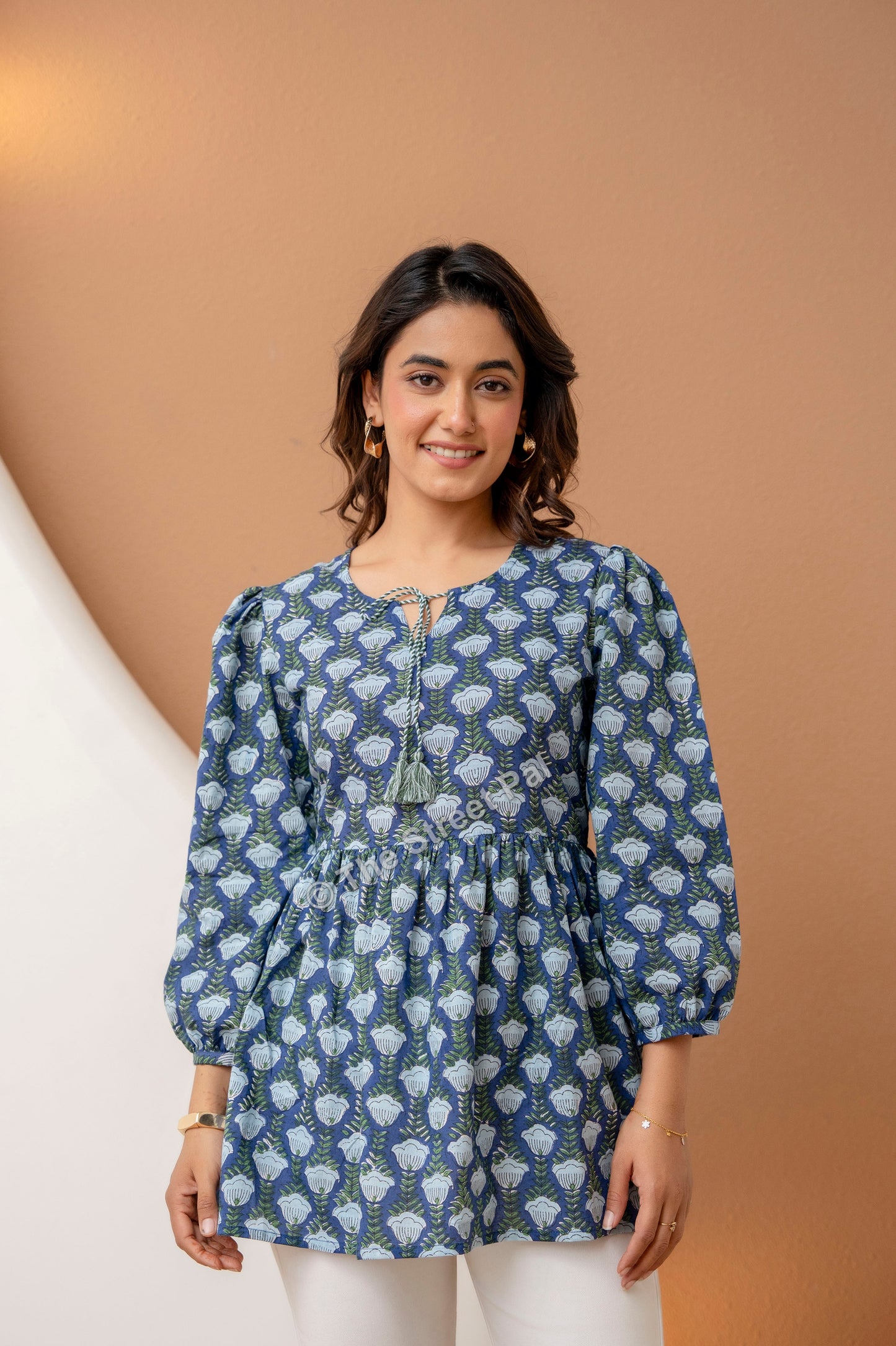 Hand Block Cotton Short Kurti – Indigo Blue Buta Print