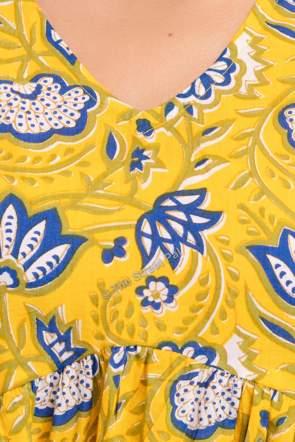 Floral Hand Block Cotton Short Kurti – Mustard Yellow
